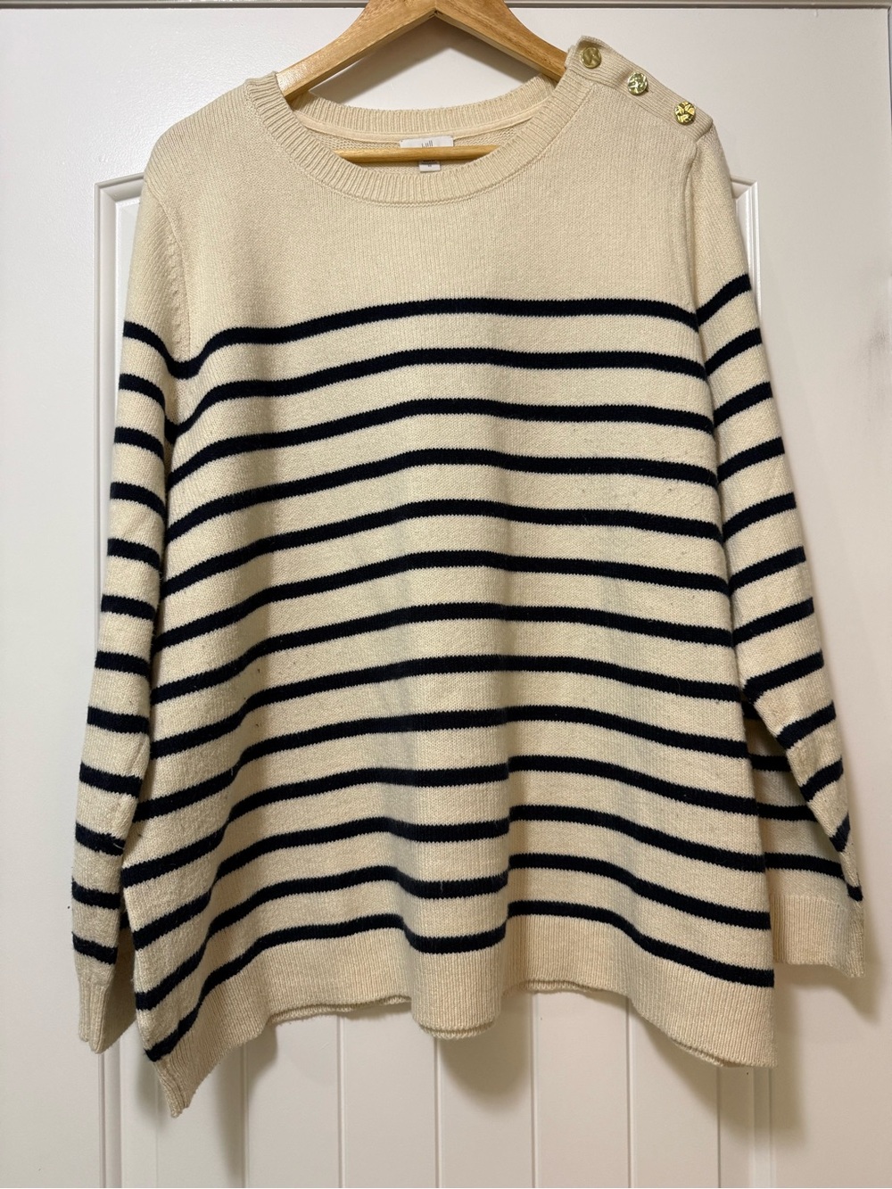 J.Jill Striped Cream and Navy Button-Shoulder Women's Sweater 2X